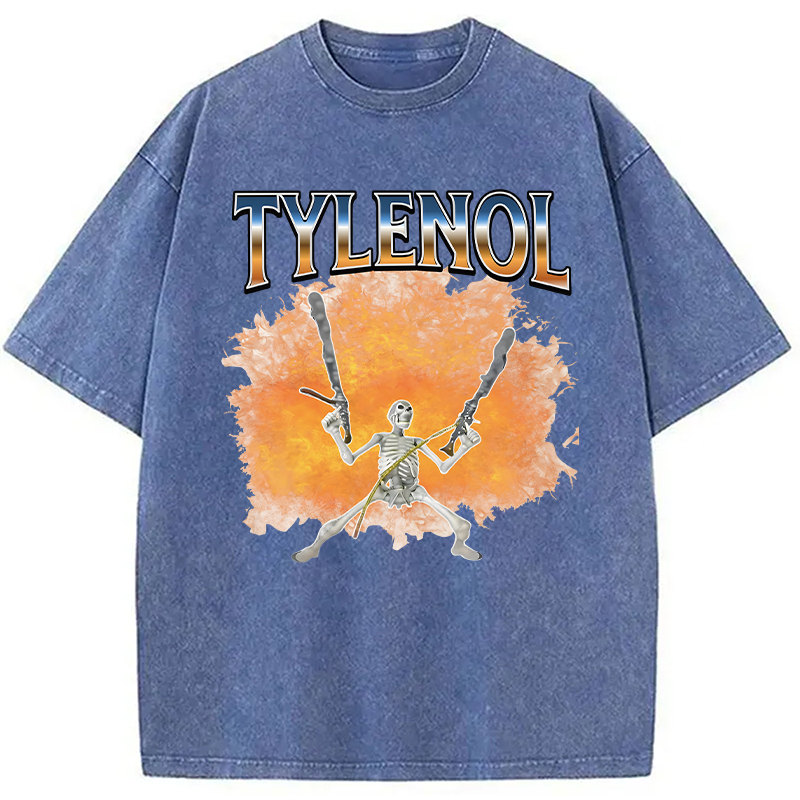 Modecanvas Funny Unhinged Skeleton DTG Printing Washed T-Shirt-modecanvas