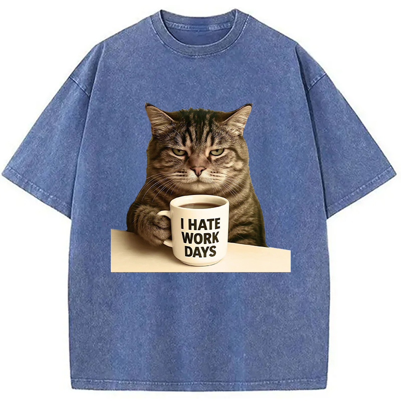 Modecanvas Grumpy Cat Coffee DTG Printing Washed T-Shirt-modecanvas