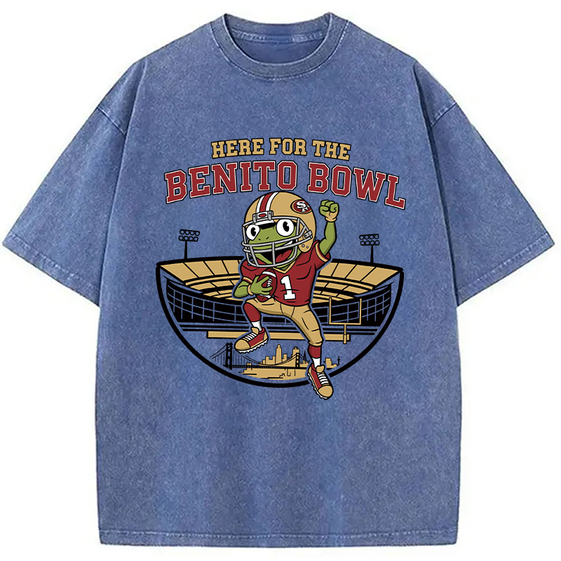 Modecanvas Here For The Benito Bowl DTG Printing Washed T-Shirt-modecanvas