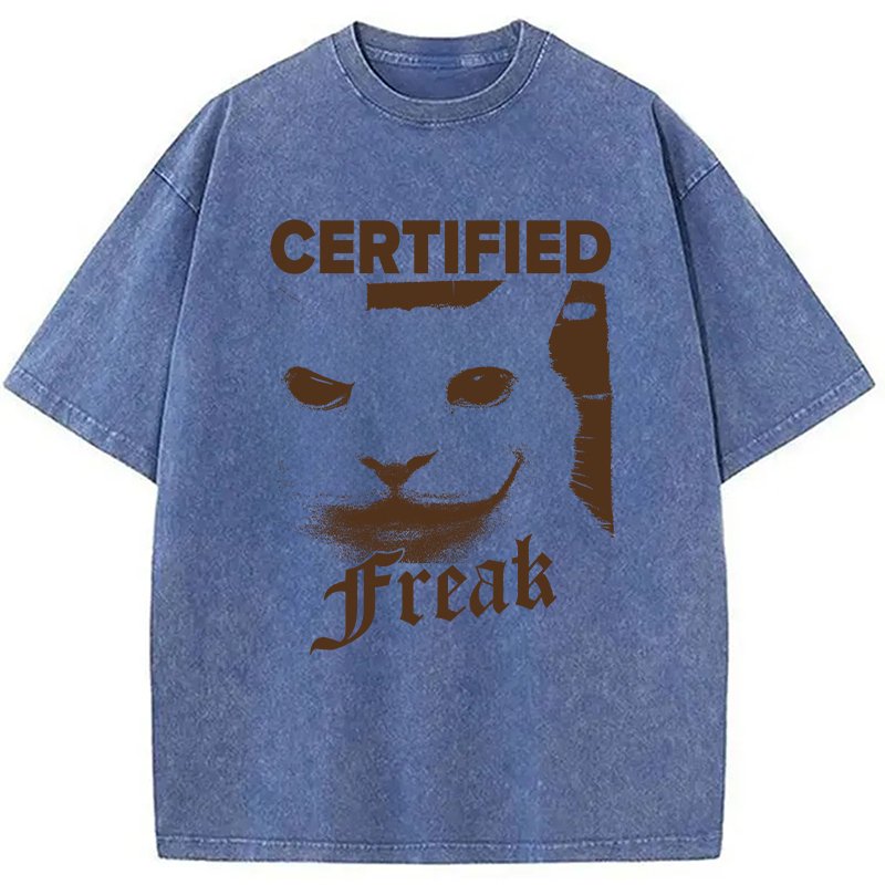 Modecanvas Certified Freak Cat Meme DTG Printing Washed T-Shirt-modecanvas