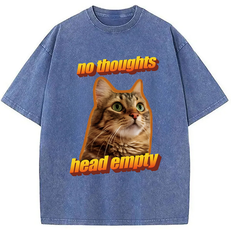Modecanvas No Thoughts Head Empty Cat Meme DTG Printing Washed T-Shirt-modecanvas