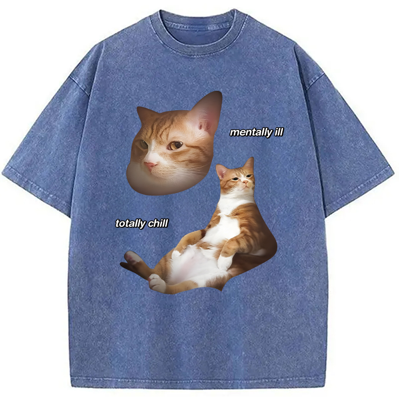 Modecanvas Illin And Chillin Cat DTG Printing Washed T-Shirt-modecanvas