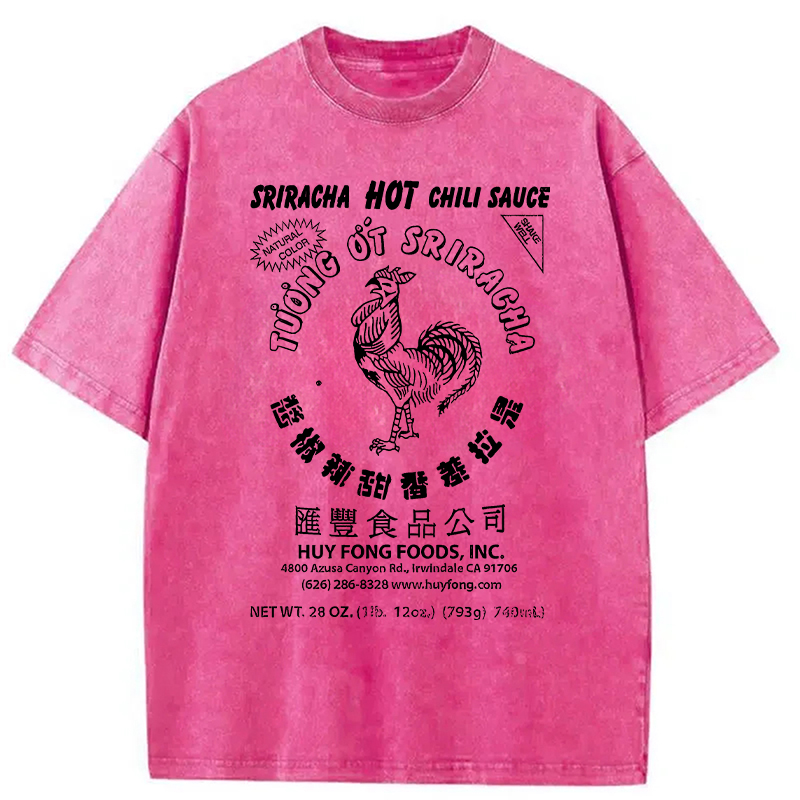 Modecanvas Sriracha Hot Chili Sauce DTG Printing Washed T-Shirt-modecanvas