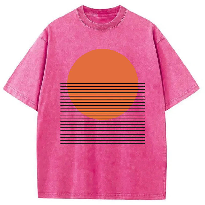 Modecanvas Retro Sunset DTG Printing Washed T-Shirt-modecanvas