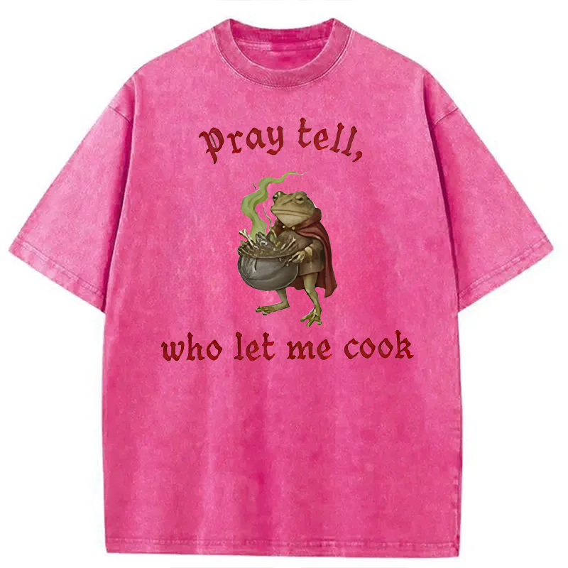 Modecanvas Pray Tell Funny Frog Meme DTG Printing Washed T-Shirt-modecanvas