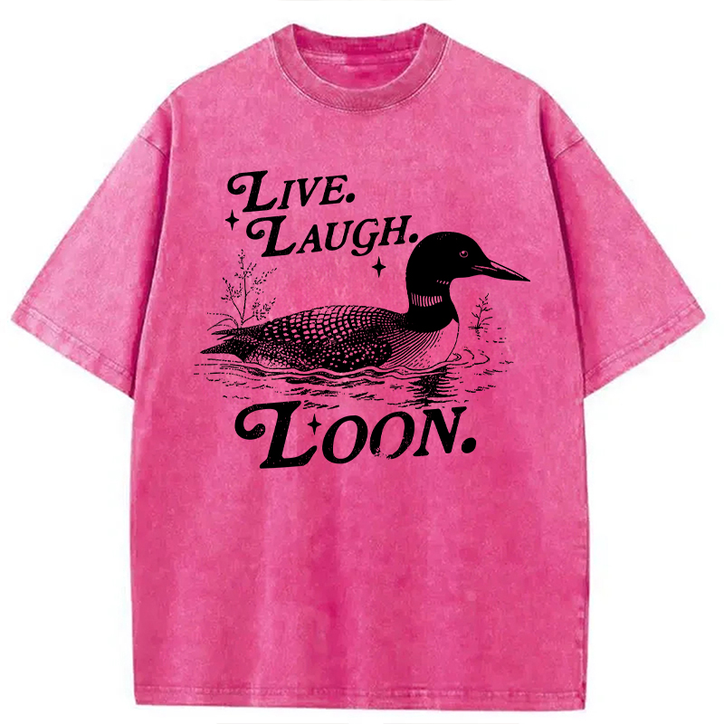 Modecanvas Live Laugh Loon Funny Duck Meme DTG Printing Washed T-Shirt-modecanvas