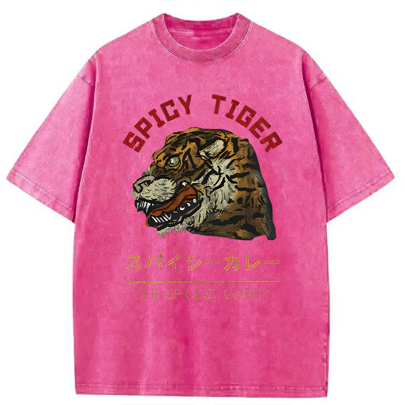 Modecanvas Japanese Spicy Tiger DTG Printing Washed T-Shirt-modecanvas