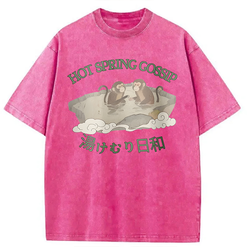 Modecanvas Japanese Monkey Hot Spring DTG Printing Washed T-Shirt-modecanvas