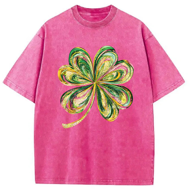 Modecanvas Retro Shamrock DTG Printing Washed T-Shirt-modecanvas
