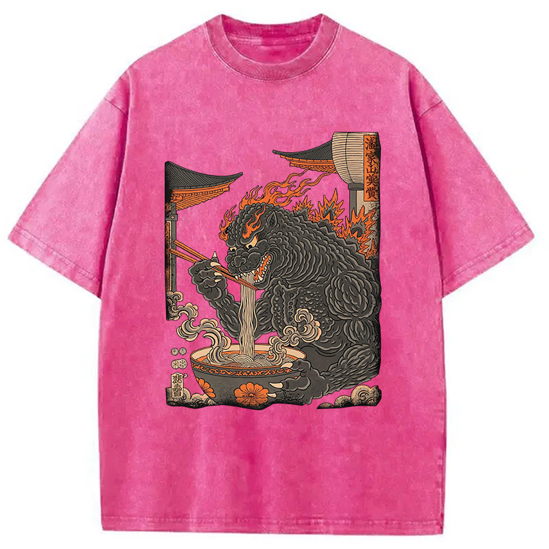 Modecanvas Vintage Monster Ramen DTG Printing Washed T-Shirt-modecanvas