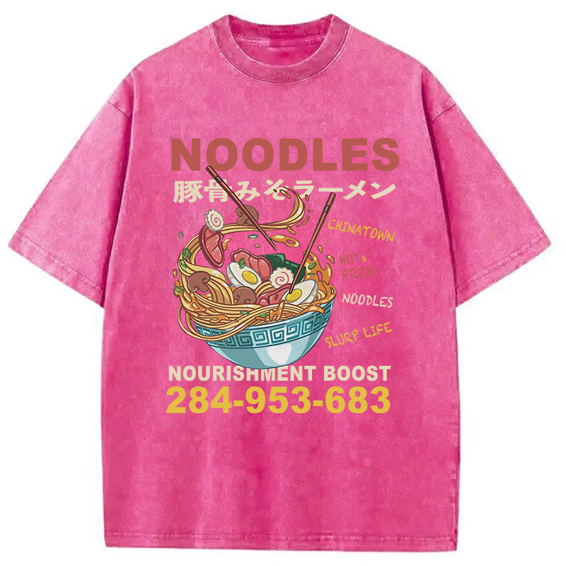Modecanvas Cute Ramen Noodle DTG Printing Washed T-Shirt-modecanvas
