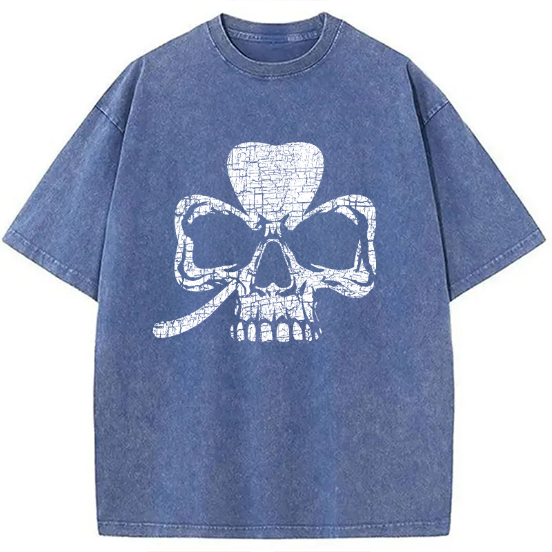 Modecanvas Clover Skull DTG Printing Washed T-Shirt-modecanvas