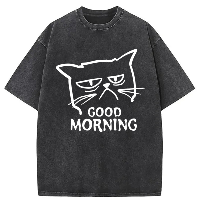 Modecanvas Good Morning Kitten Meow DTG Printing Washed T-Shirt
