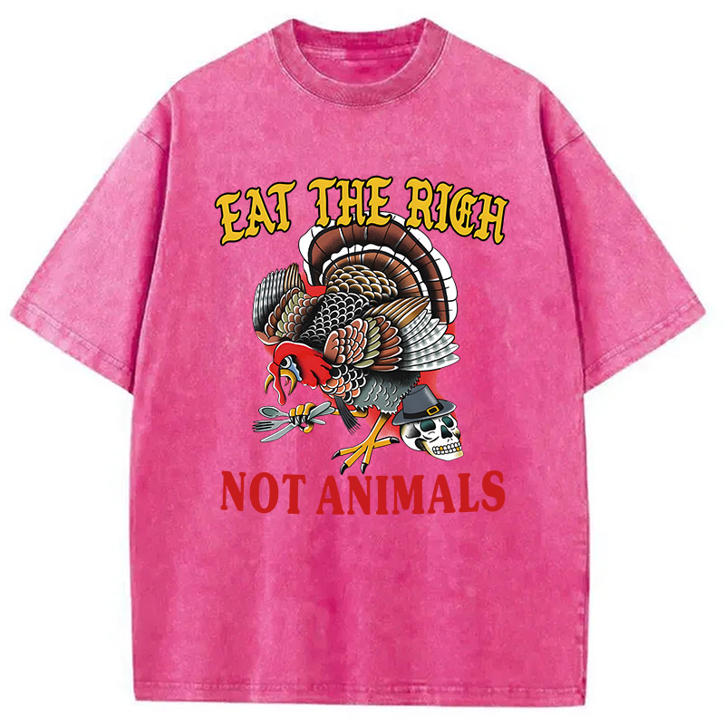 Modecanvas Eat the Rich Not Animals DTG Printing Washed T-Shirt