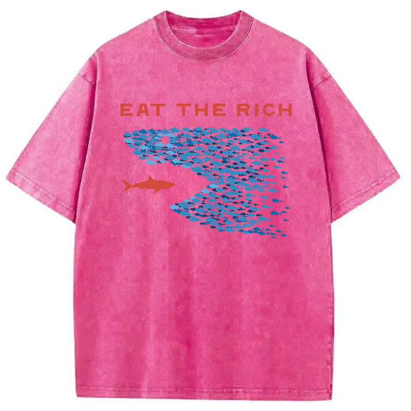Modecanvas Eat the Rich Fish Meme DTG Printing Washed T-Shirt