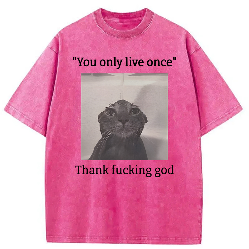 Modecanvas Funny Depressed Meme Cat DTG Printing Washed T-Shirt