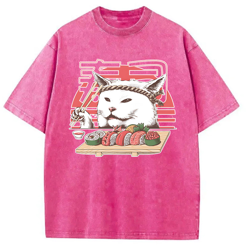 Modecanvas Smudge Happy Cat DTG Printing Washed T-Shirt