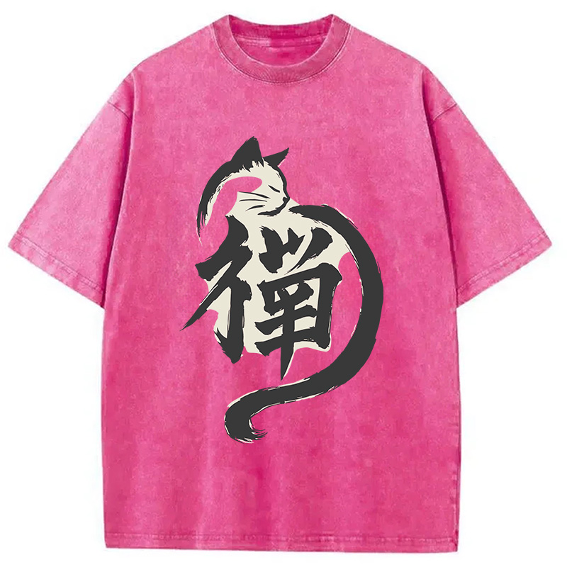 Modecanvas Zen Cat DTG Printing Washed T-Shirt