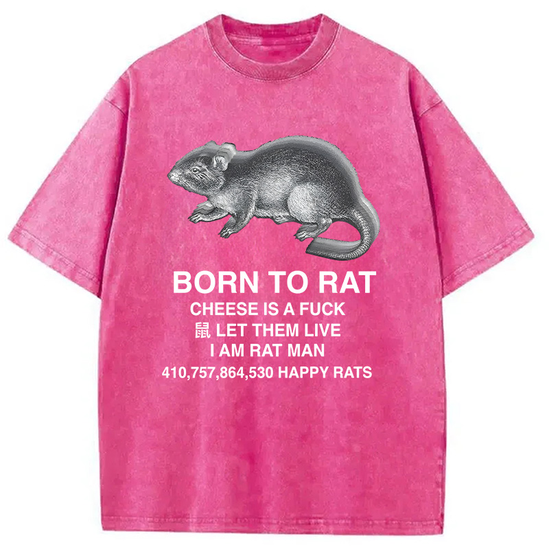 Modecanvas Born To Rat Meme DTG Printing Washed T-Shirt
