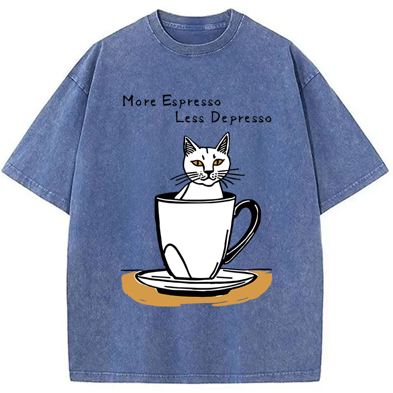 Modecanvas More Espresso Coffee Cat DTG Printing Washed T-Shirt