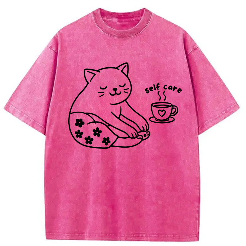 Modecanvas Self Care Line Art DTG Printing Washed T-Shirt