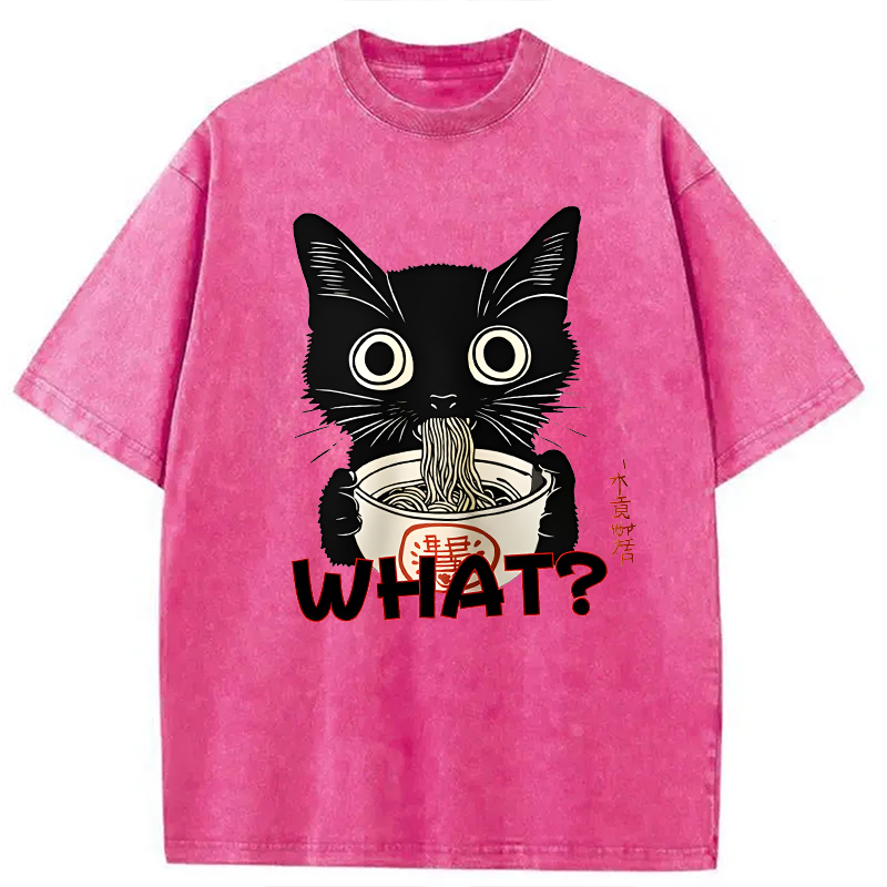 Modecanvas Kawaii Noodle Cat DTG Printing Washed T-Shirt