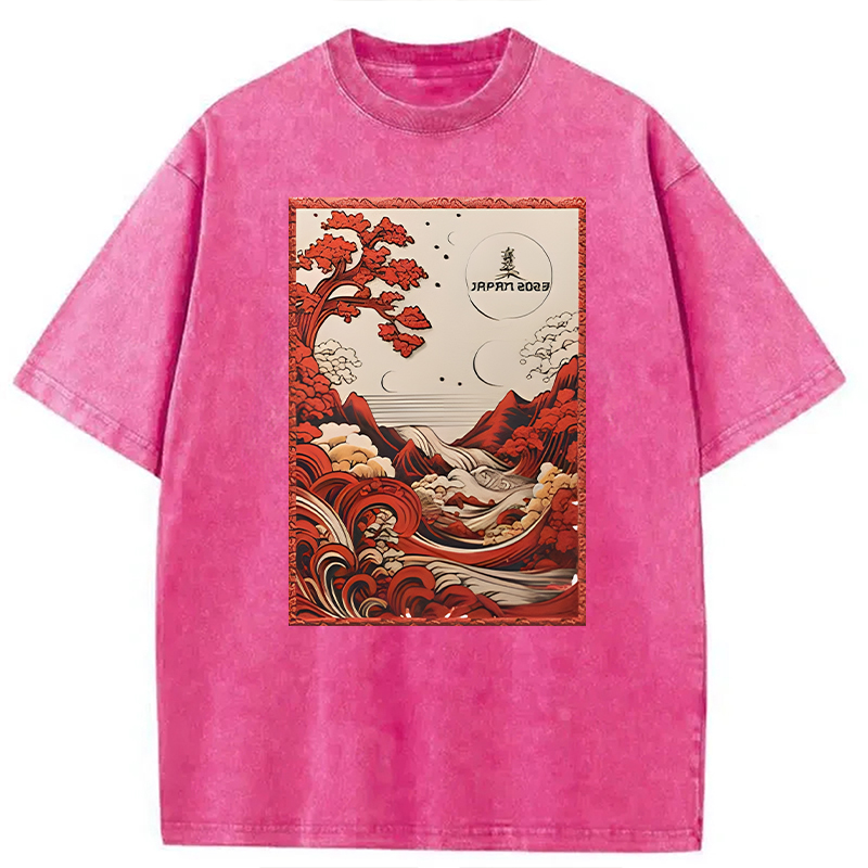 Modecanvas Japanese River View DTG Printing Washed T-Shirt