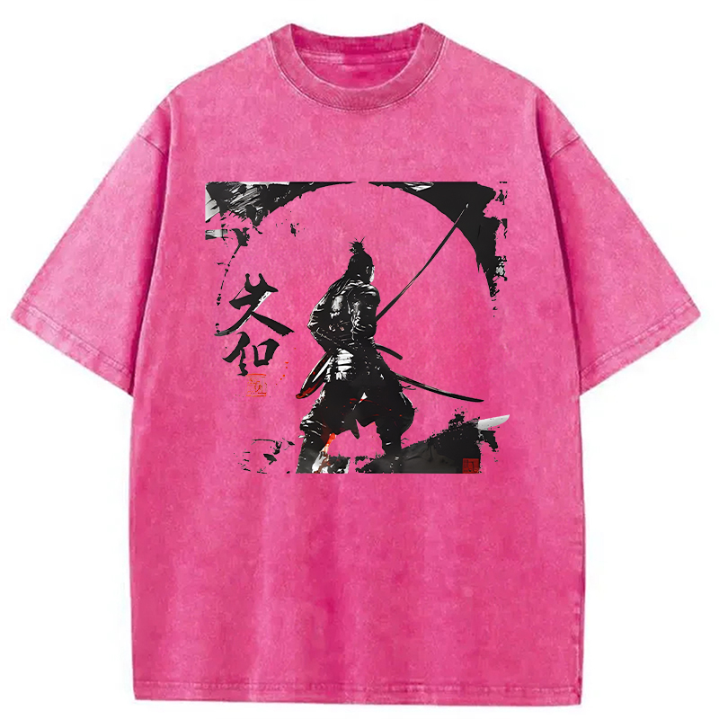 Modecanvas Japanese Samurai Martial Art DTG Printing Washed T-Shirt