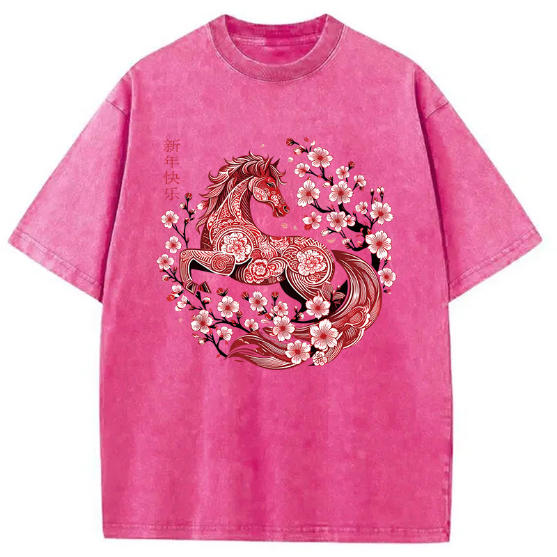 Modecanvas Chinese Horse New Year DTG Printing Washed T-Shirt