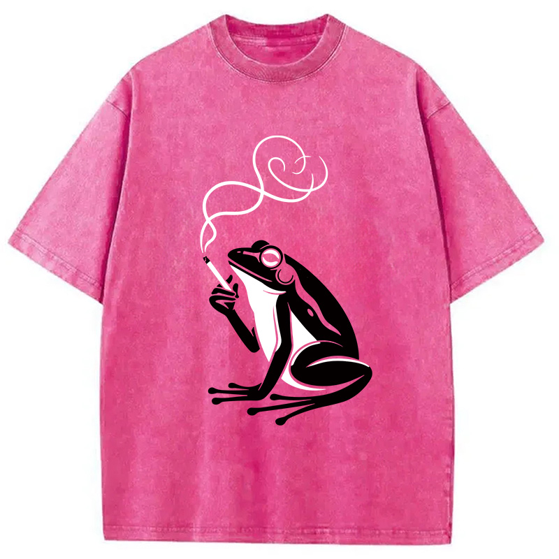 Modecanvas Minimalist Frog DTG Printing Washed T-Shirt