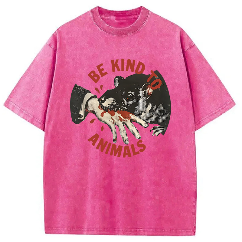 Modecanvas Be Kind To Animals Rat DTG Printing Washed T-Shirt