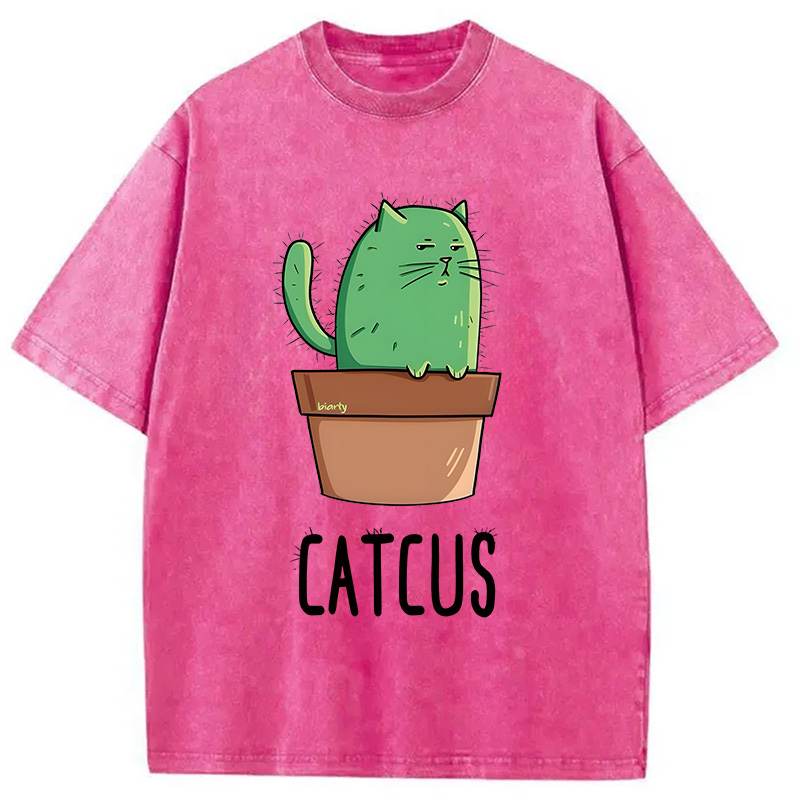 Modecanvas Cute Catcus DTG Printing Washed T-Shirt