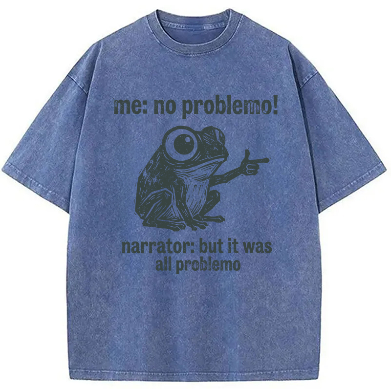 Modecanvas No Problemo Funny Frog Meme DTG Printing Washed T-Shirt