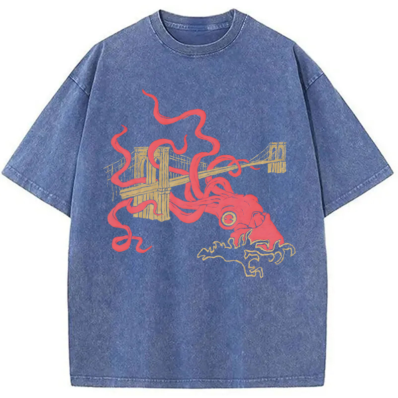 Modecanvas Squid Attack DTG Printing Washed T-Shirt