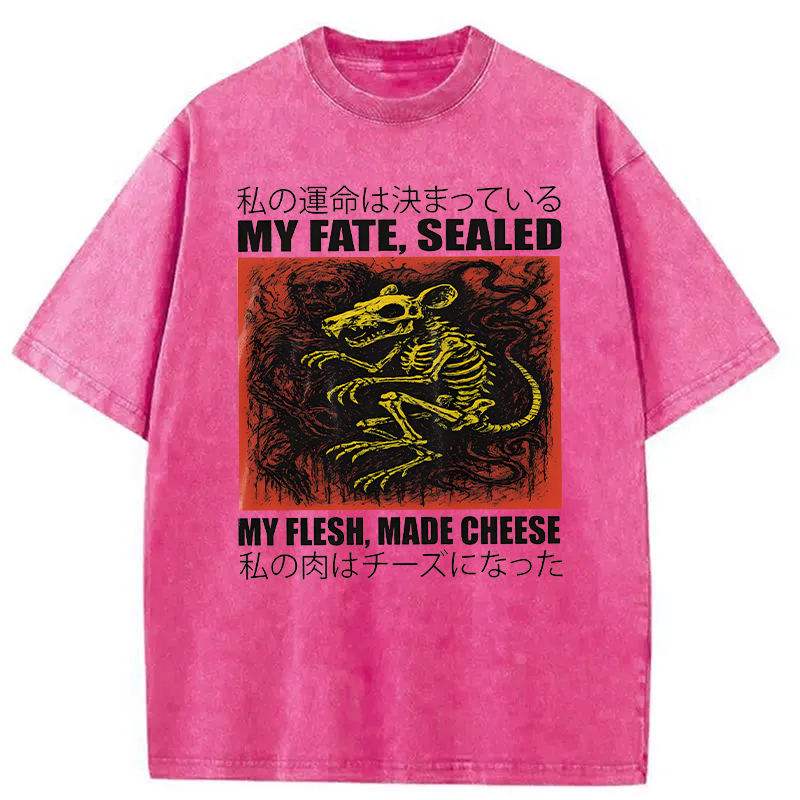Modecanvas My Fate Sealed My Flesh Made Cheese Funny Rat DTG Printing Washed T-Shirt
