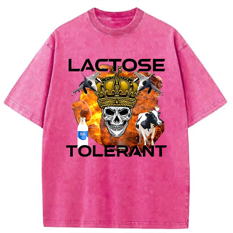 Modecanvas Lactose Tolerant Milk Funny Meme DTG Printing Washed T-Shirt