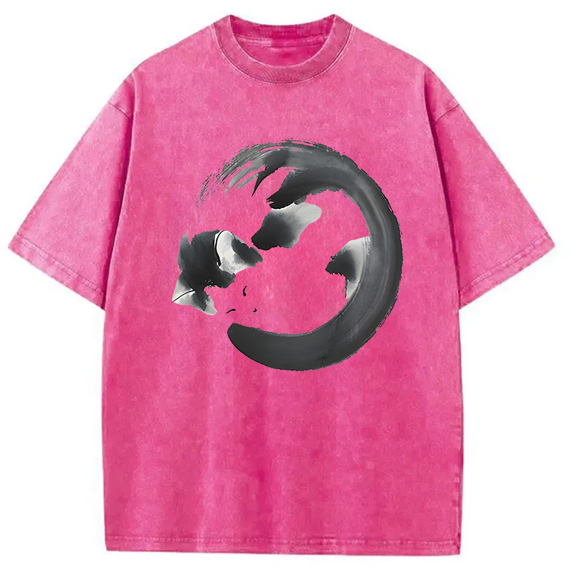 Modecanvas Inkpainting Cat Zen Enso DTG Printing Washed T-Shirt