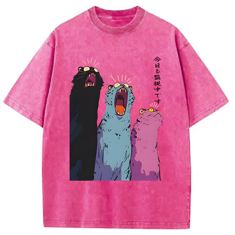 Modecanvas Howling Cat DTG Printing Washed T-Shirt