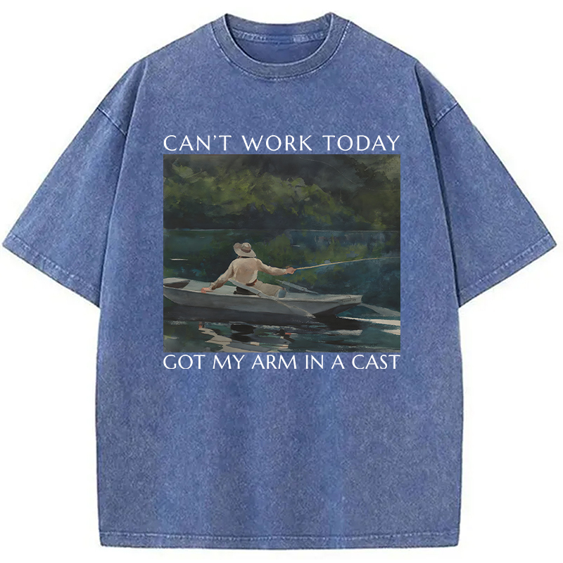 Modecanvas Funny Fishing Painting DTG Printing Washed T-Shirt