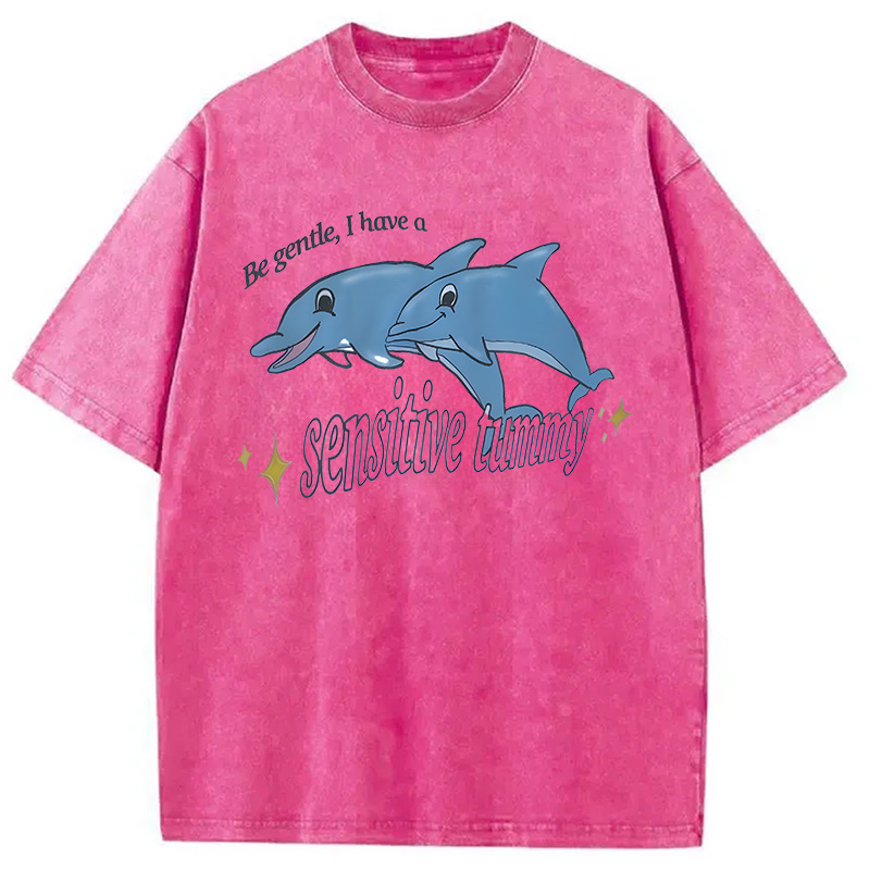 Modecanvas Be Gentle I Have A Sensitive Tummy DTG Printing Washed T-Shirt