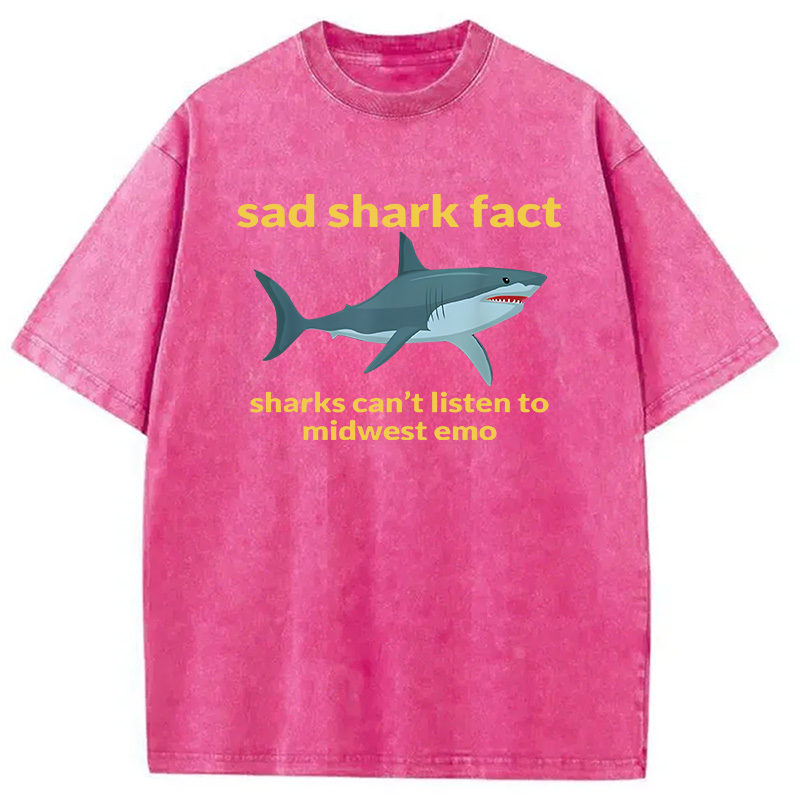 Modecanvas Sad Shark Fact DTG Printing Washed T-Shirt