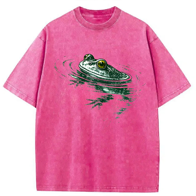 Modecanvas Frog Swimming DTG Printing Washed T-Shirt