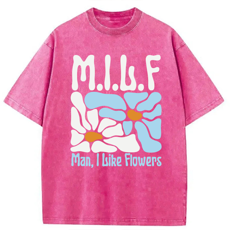 Modecanvas Man I Like Flowers DTG Printing Washed T-Shirt