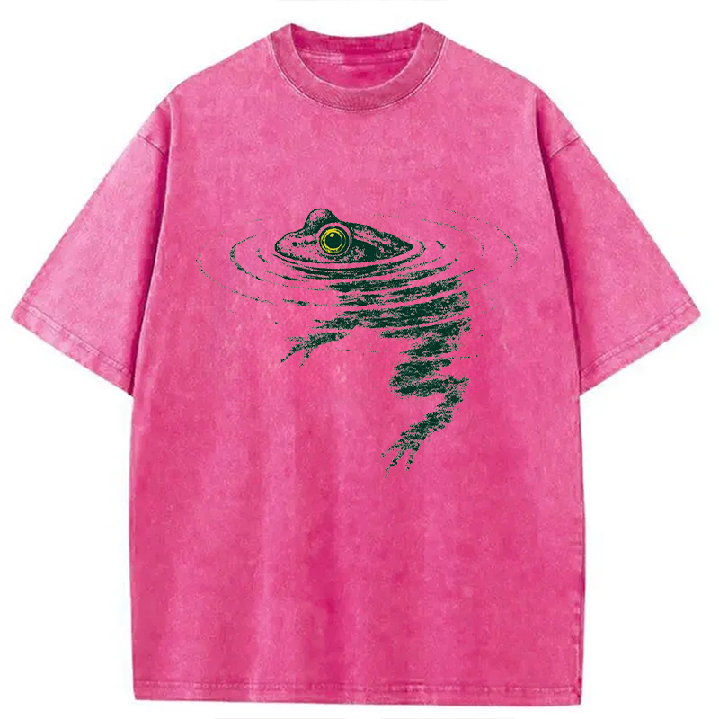 Modecanvas Frog Swimming Under Water DTG Printing Washed T-Shirt