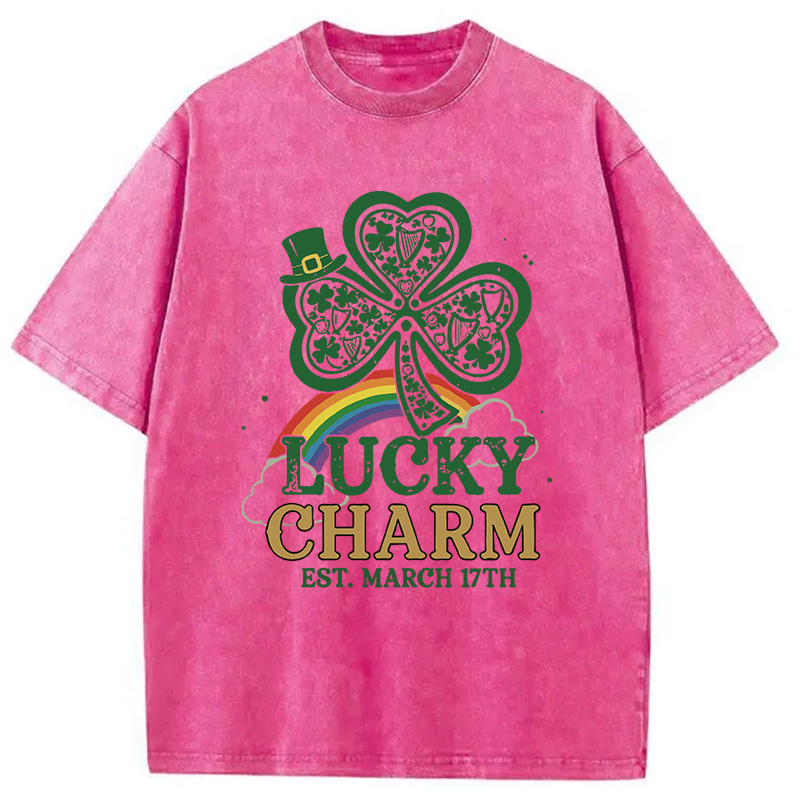 Modecanvas Lucky Charm Clover Rainbow DTG Printing Washed T-Shirt