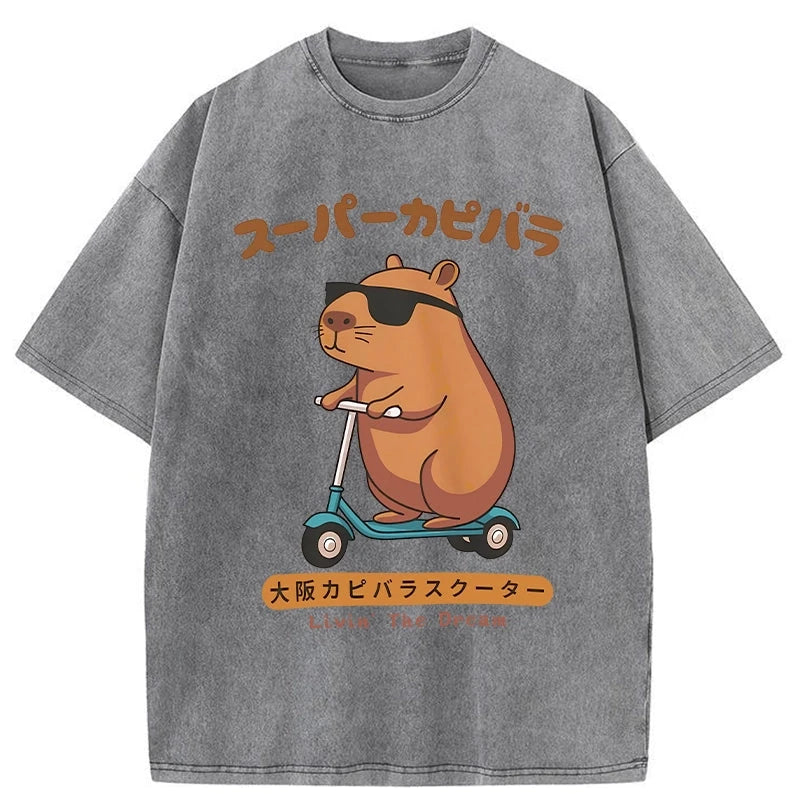 Modecanvas Osaka Capybara Scooter Washed T-Shirt