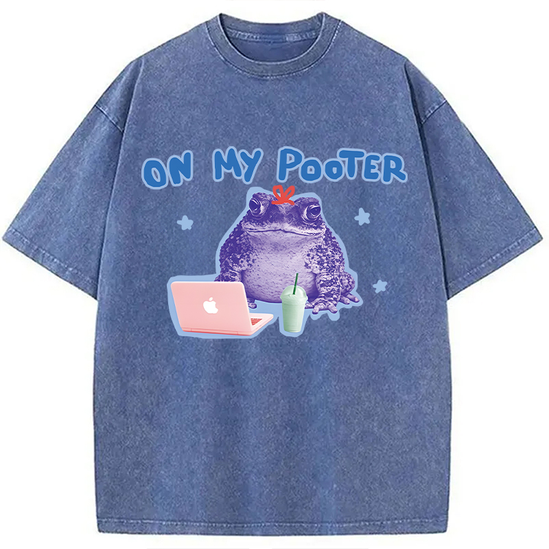 Modecanvas On My Pooter Funny Frog DTG Printing Washed T-Shirt