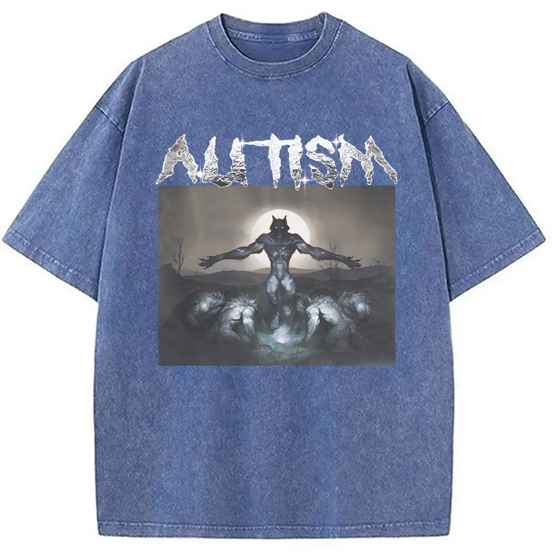Modecanvas Funny Autism Wolf DTG Printing Washed T-Shirt