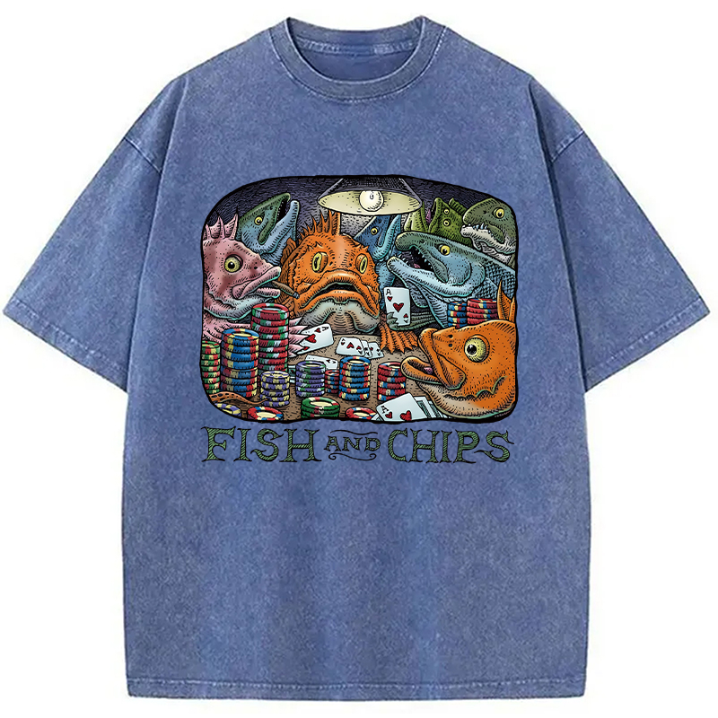 Modecanvas Fish And Chips Washed T-Shirt-modecanvas