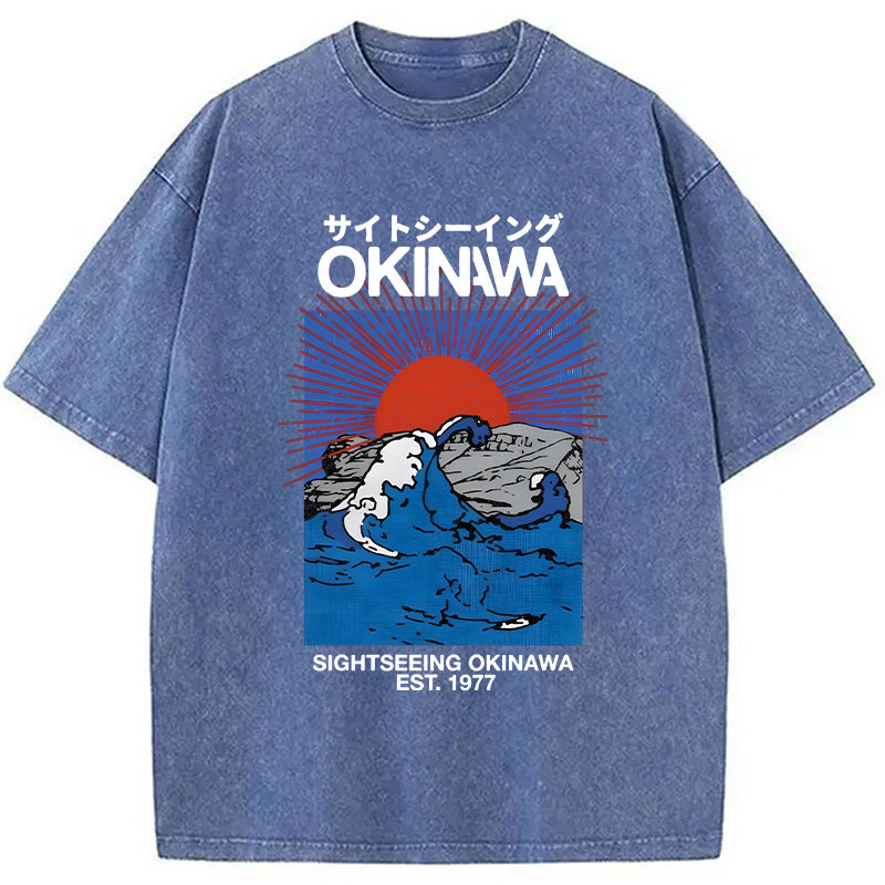 Modecanvas Sightseeing Okinawa DTG Printing Washed T-Shirt